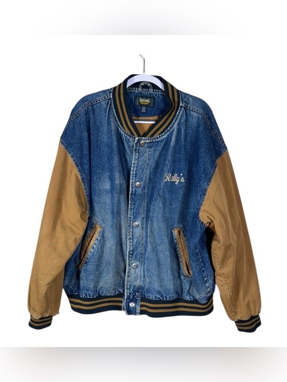Vintage Dunbrooke 90s Varsity Denim Bomber Jacket Streetwear Distressed Rallys